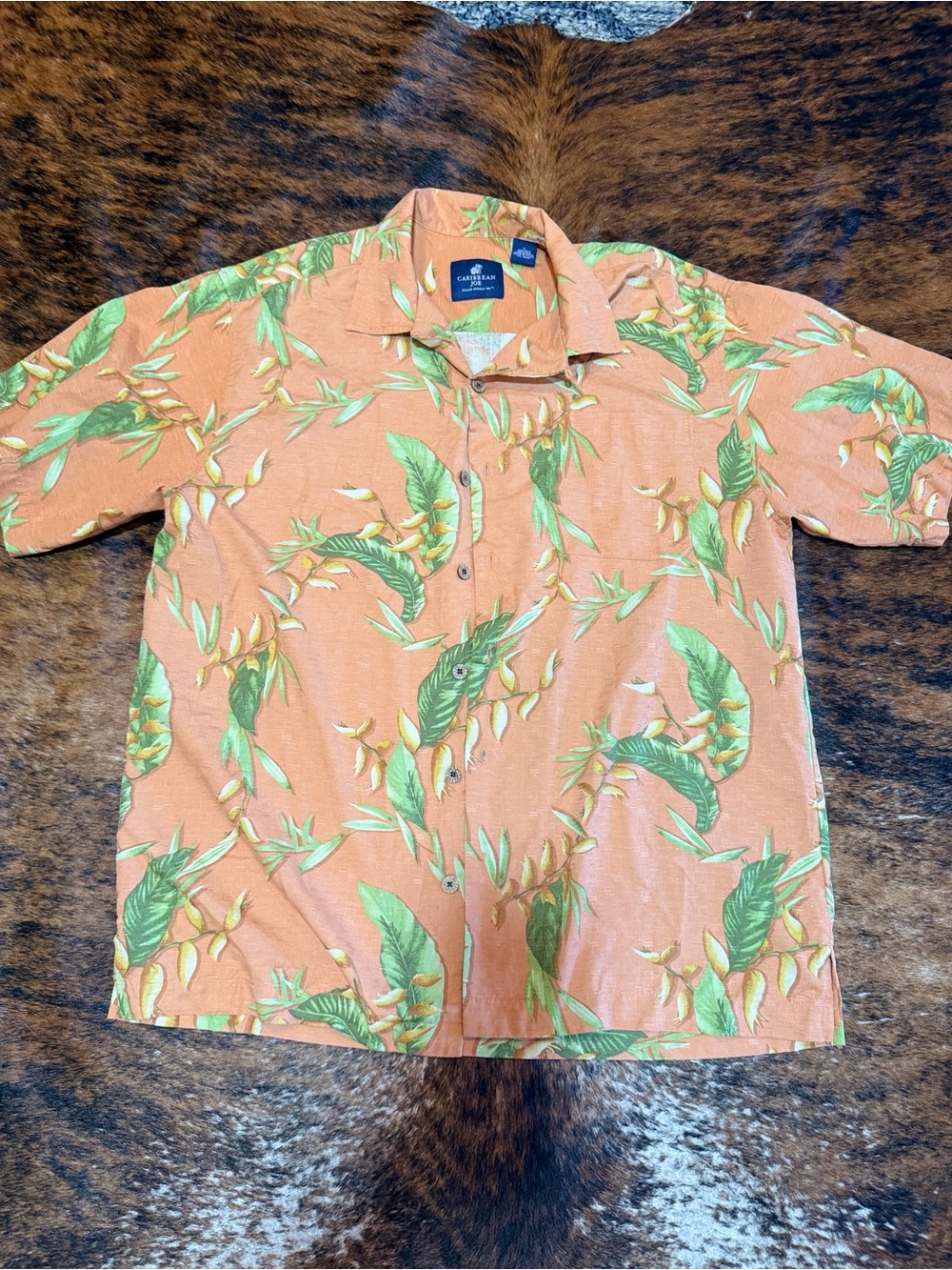 Caribean Joe 100% Silk Short Sleeve Button Down Shirt Hawaiian Vtg Sz Mens L